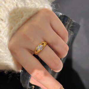 Women’s Gold-Plated Adjustable Rhinestone Ring Elegant Sparkly Jewelry